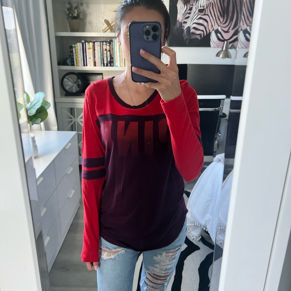 PINK Victoria's Secret Red and Black Long Sleeve Sweatshirt